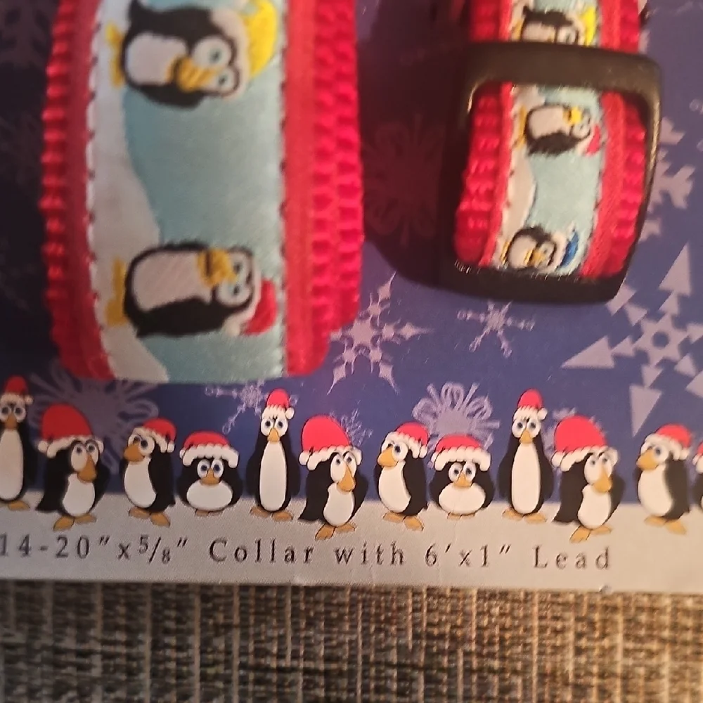 Zack & Zoey NWT Kids Penguin Print Leash & Collar - Blue and Red